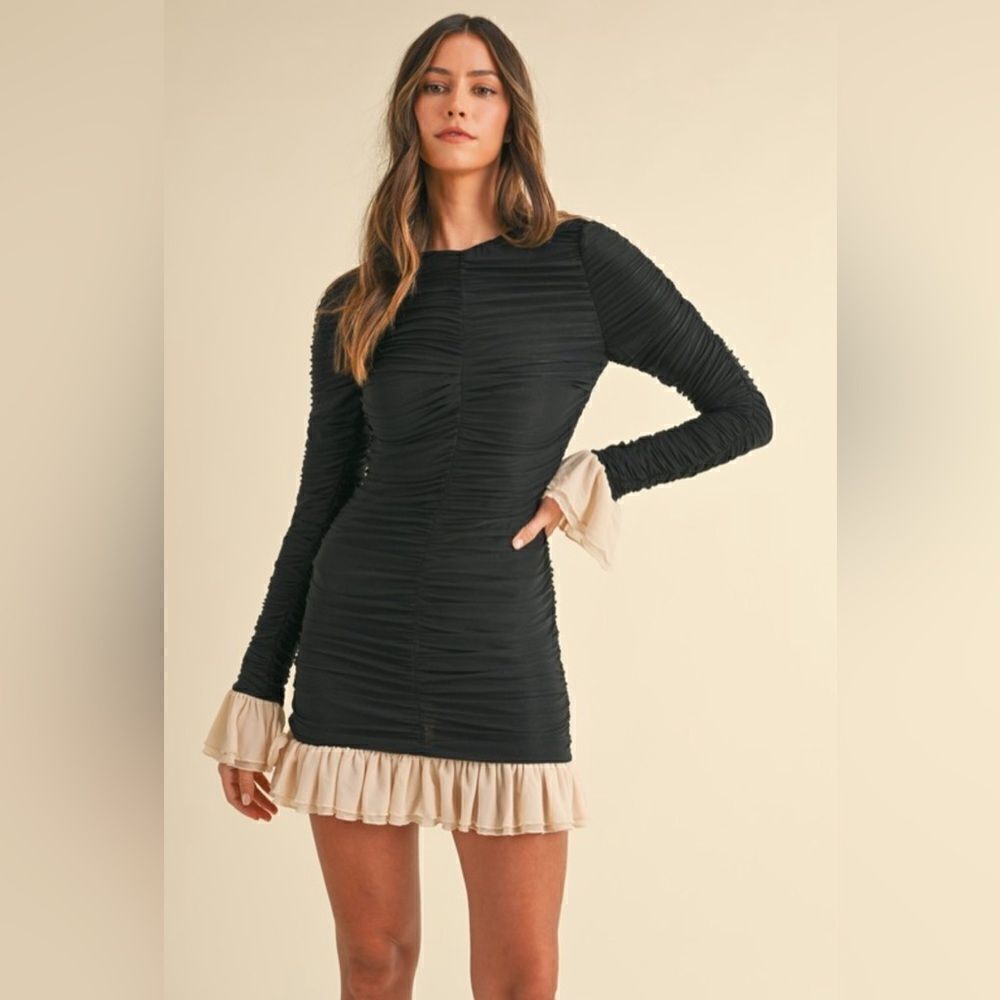 943. RUCHED MINI DRESS WITH RUFFLE DETAIL - Picture 8 of 10